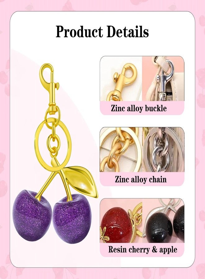 ANDGING Bling Cherry Bag Purse Charm Set Cute 8 pcs Glitter Cherry Keychain for Women Gold Pink Red Purple Cherries Purse Charms for Handbags Fruit Key Chain Accessories Handbag Backpack Llavero De Cereza - Image 5